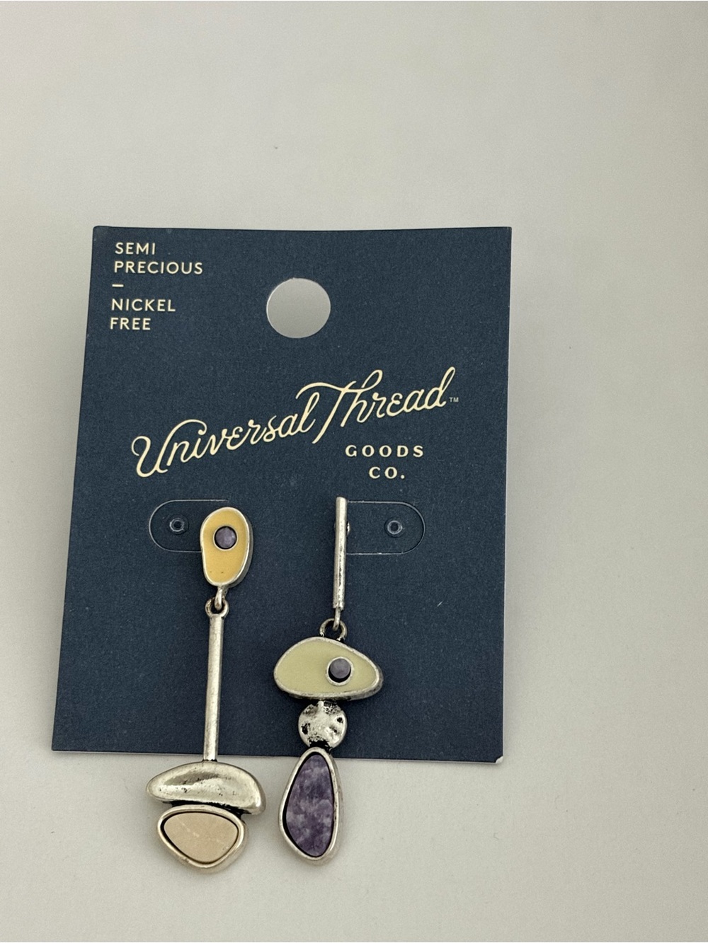 Universal Thread Two-Tone Yellow Cream & Purple Asymmetrical Drop Earrings
